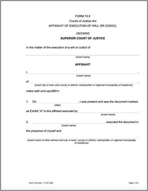 Affidavit of Execution of Will or Codicil notarization neighbourhood notary