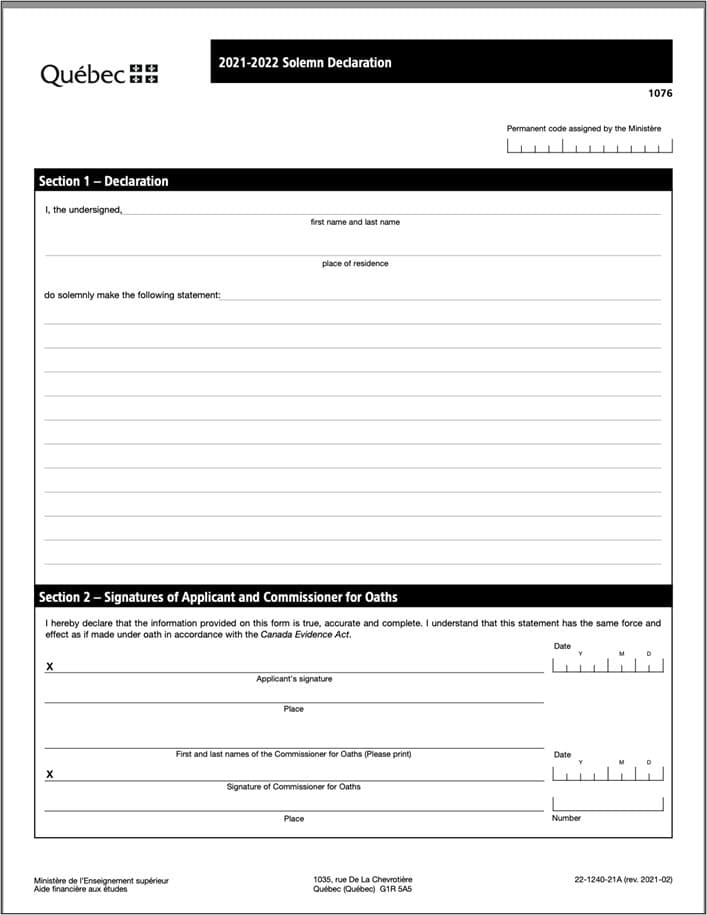Form 1076 Solemn Declaration notarization neighbourhood notary